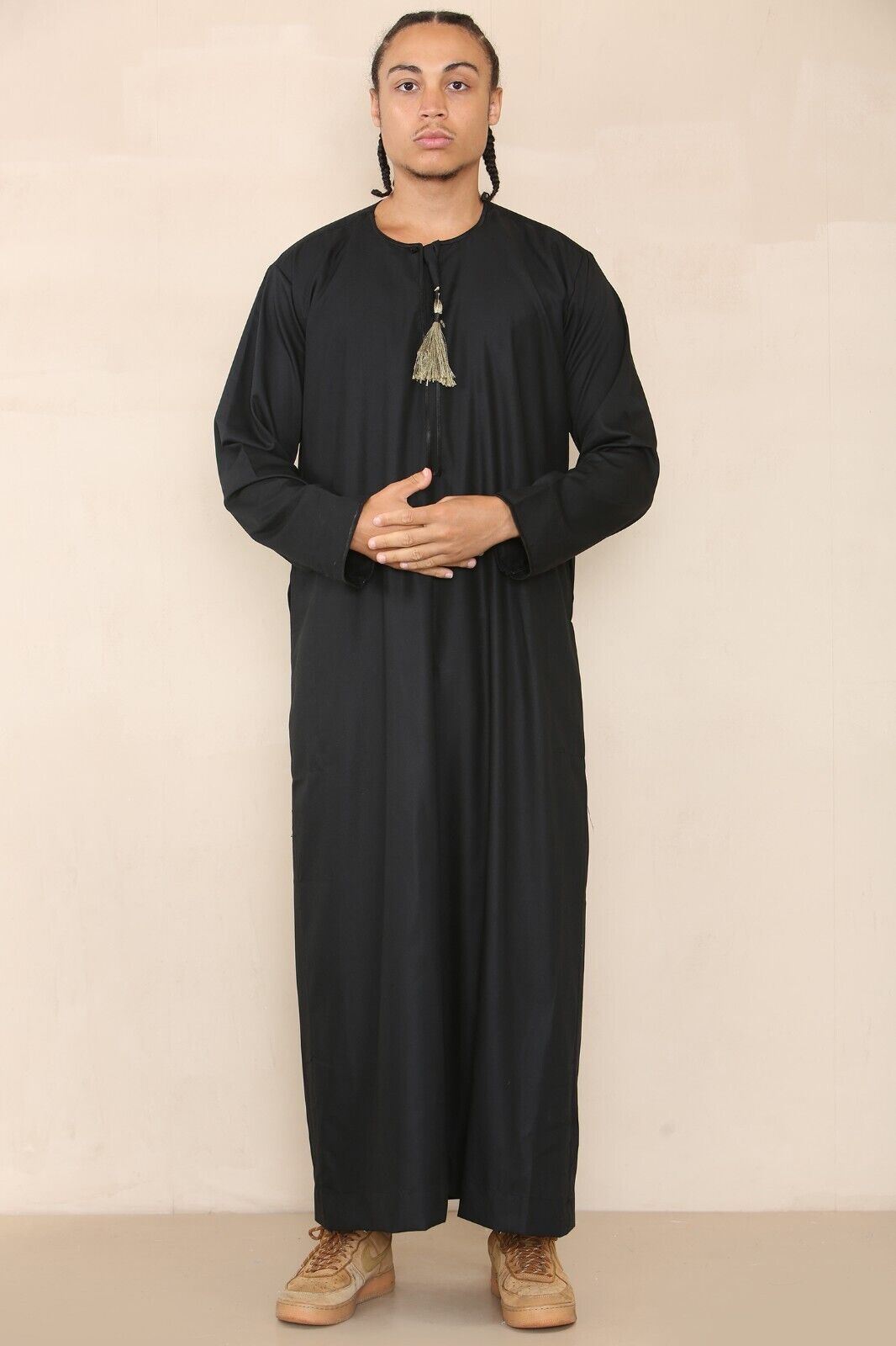 Mens Thobe Jubba Saudi Islamic Arab Eid Emirati Kaftan Jubbah Tassel Robe