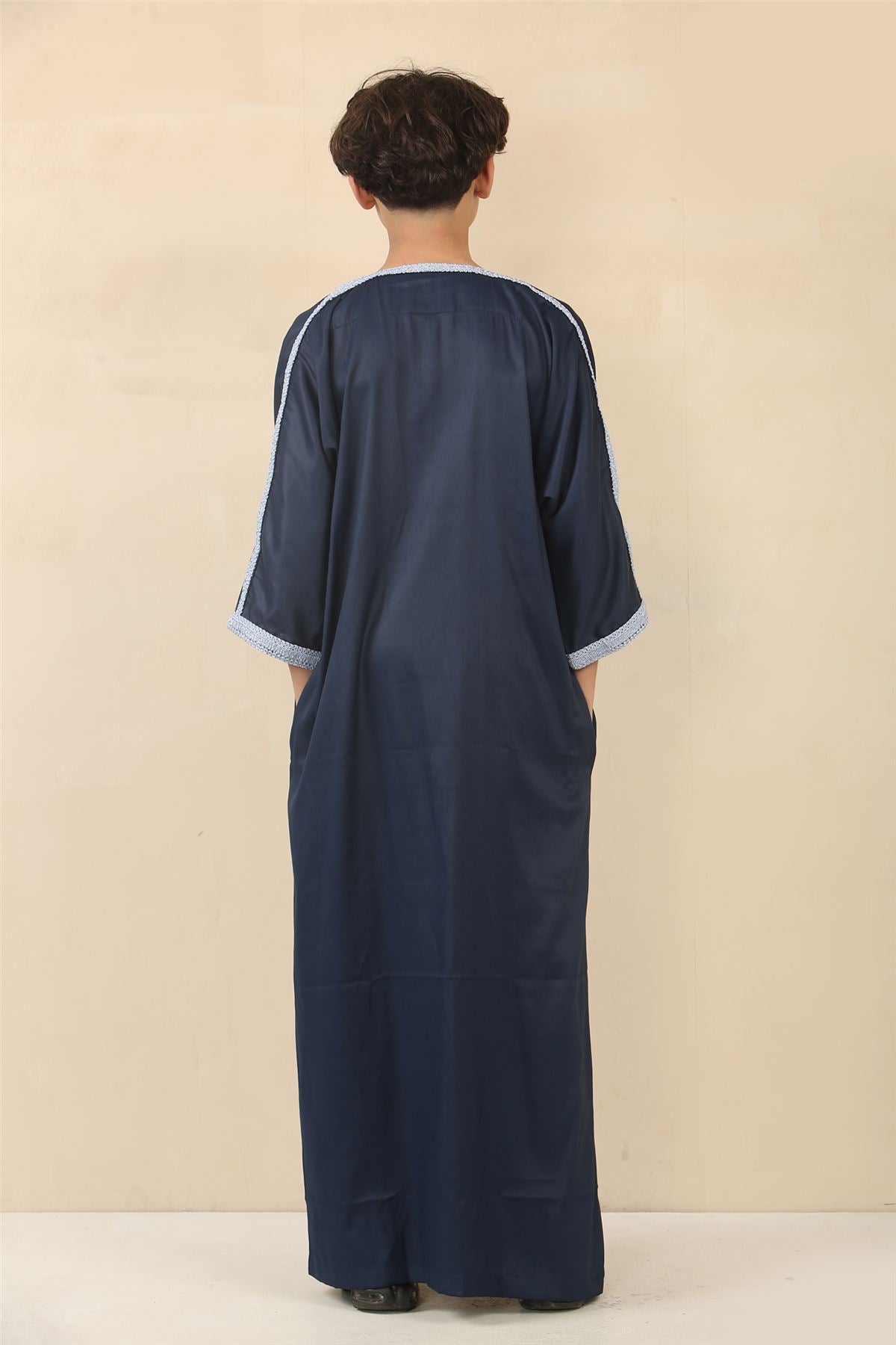 Kid's Boys Blue Moroccan Thobe Jubba Robe Eid Djellaba Gandoura