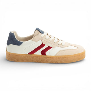 Tamaris Men’s Off White Leather Red Stripe Trainer Sneaker Shoes