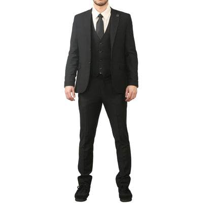 Men's Black 3 Piece Formal Classic Prom Suit Workwear