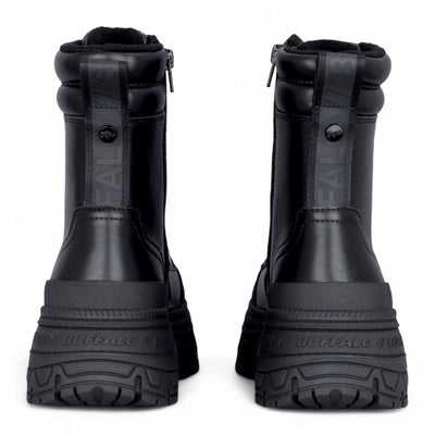 Buffalo Womens Black Chunky Platform Lace Up Mid High Combat Boots - Fusion