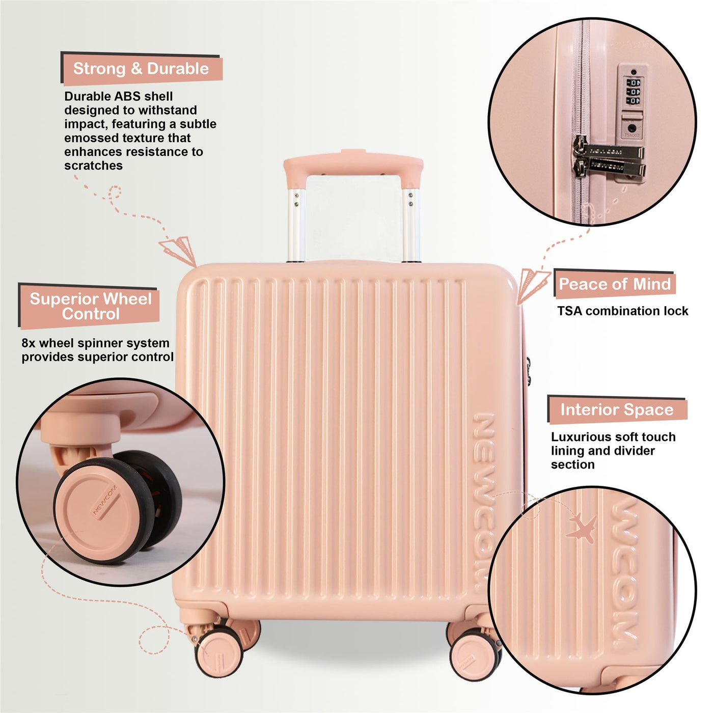 Hard Shell Cabin 44 x 22 x 38 cm TSA Secure Luggage Suitcase Suitable for Easyjet, Ryanair