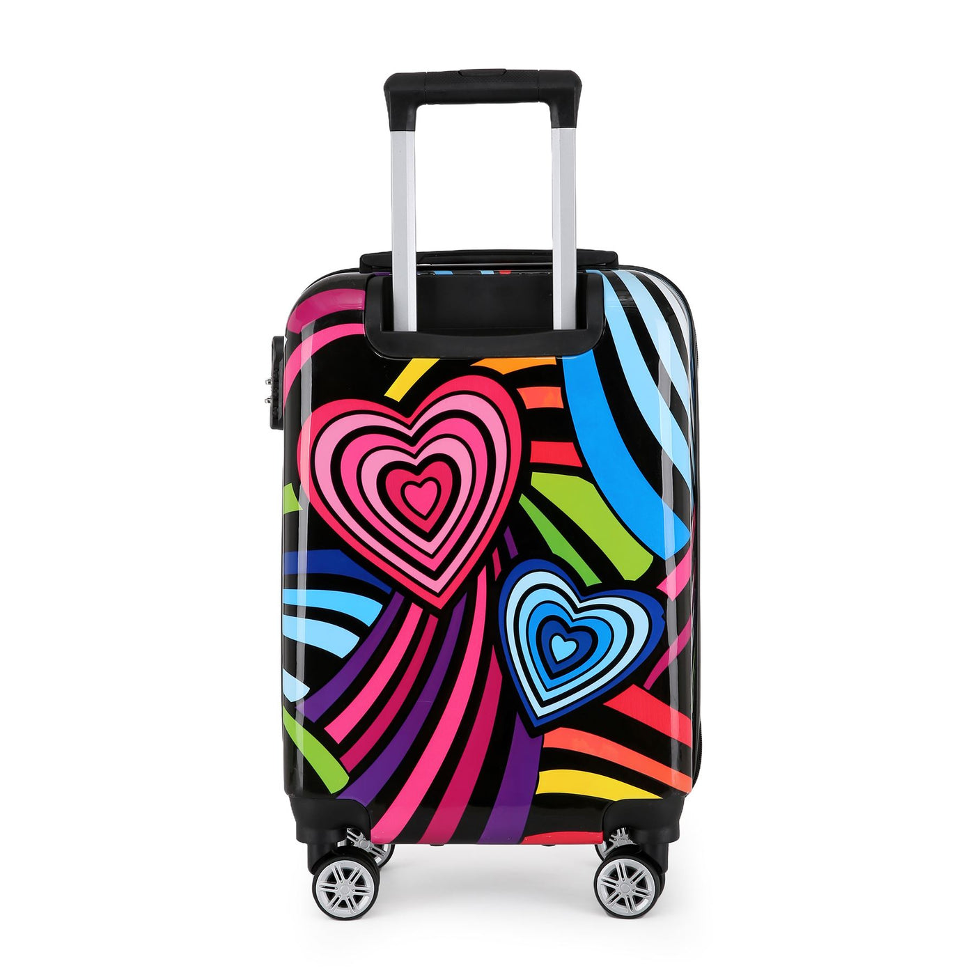Hardside Shell Suitcase Set Hearts Print Luggage Lightweight Cabin Travel Bag