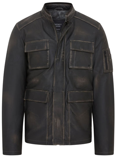 Mens Vintage Black Leather Safari Jacket - Fagernes