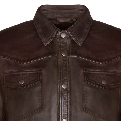 Mens Retro Leather Shirt Jeans Jacket-Beijing