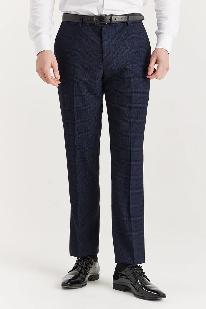 Men's Navy Suit Trouser Prince Of Wales Formal Trouser