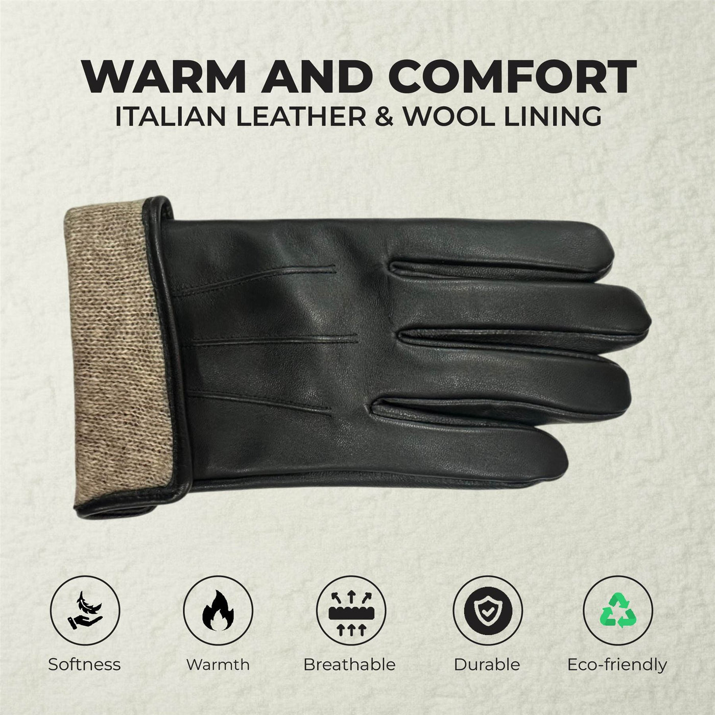 Men’s Italian Leather Warm Wool Lining Winter Gloves - M-LGV-305