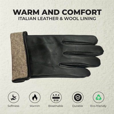 Men’s Italian Leather Warm Wool Lining Winter Gloves - M-LGV-305