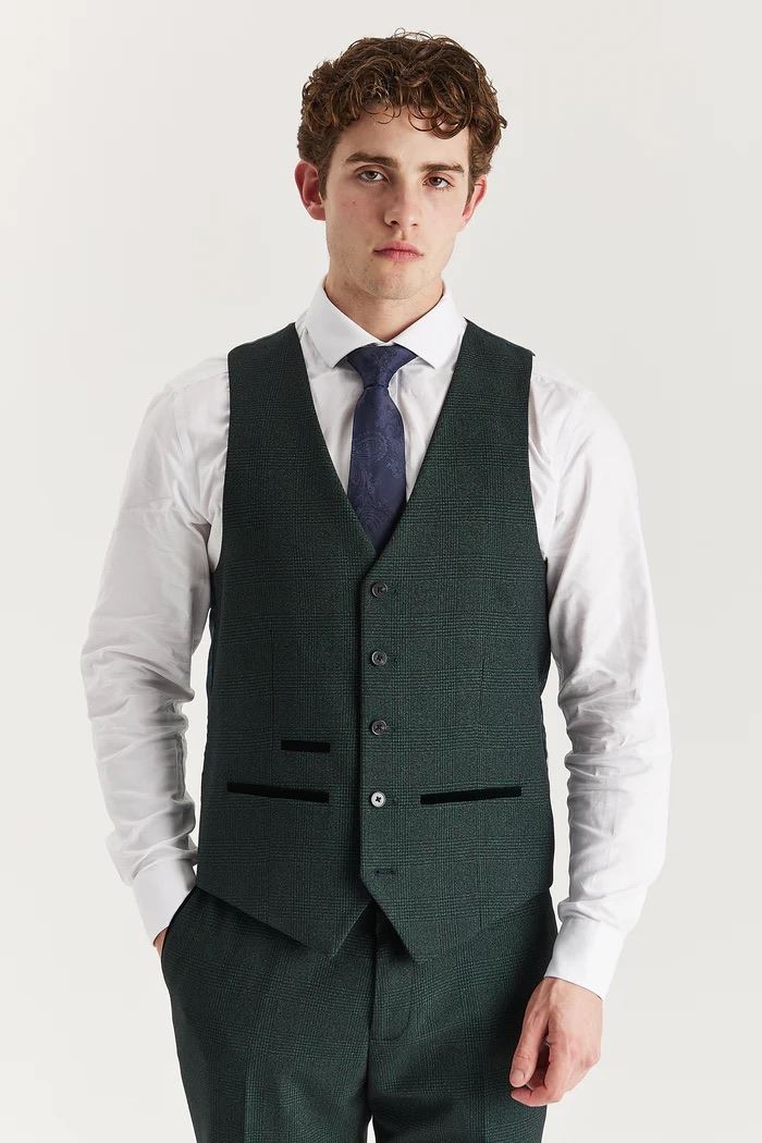 Men's Green Suit Waistcoat Prince Of Wales Formal Waistcoat