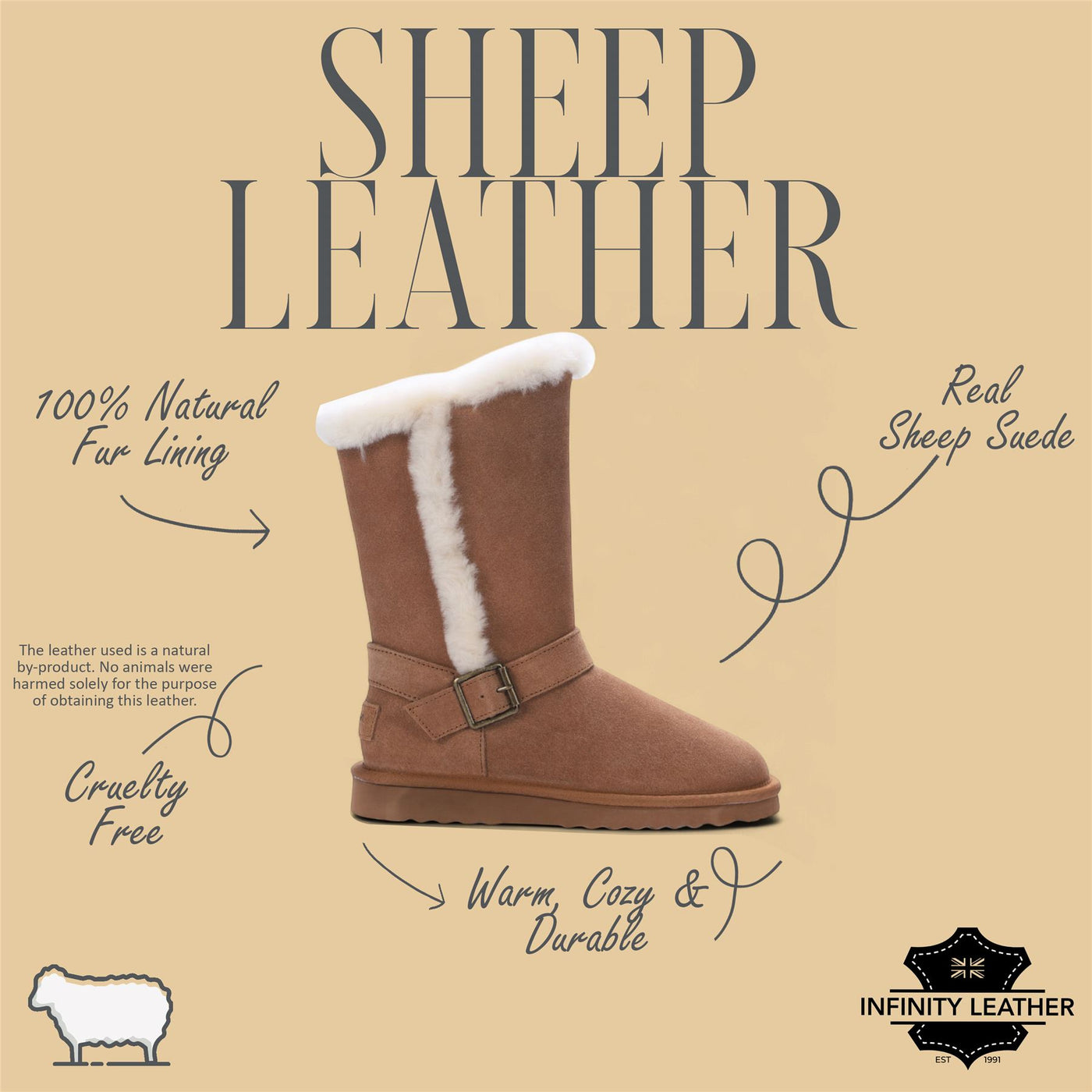 Women's Genuine Sheepskin Suede Calf Winter Warm Boots - Redwood