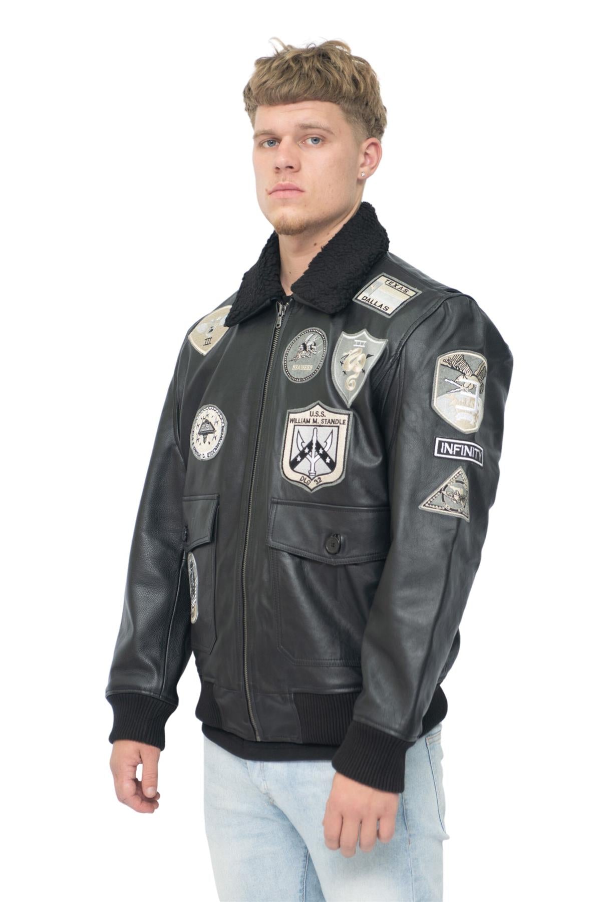 Mens Top Gun A2 Leather Bomber Jacket-San Diego