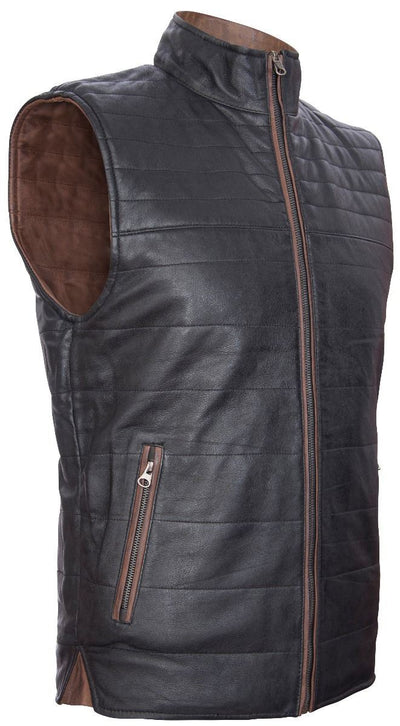 Mens Reversible Black and Brown Leather Gilet-Preston