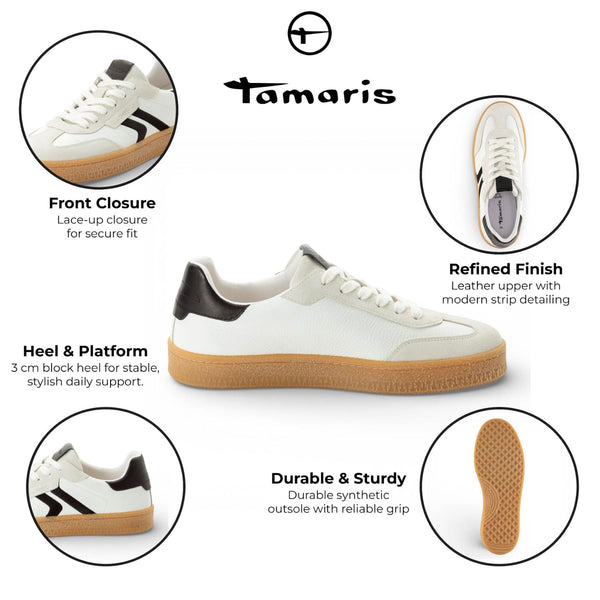 Tamaris Men’s White Leather Black Stripe Trainer Sneaker Shoes