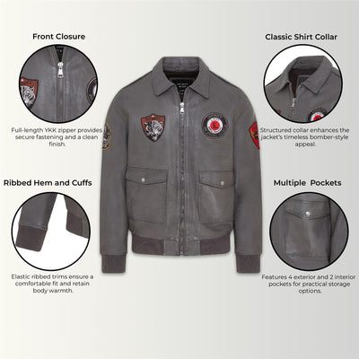 Men’s Leather Bomber G-1 Aviator Collar Jacket  - Maverick