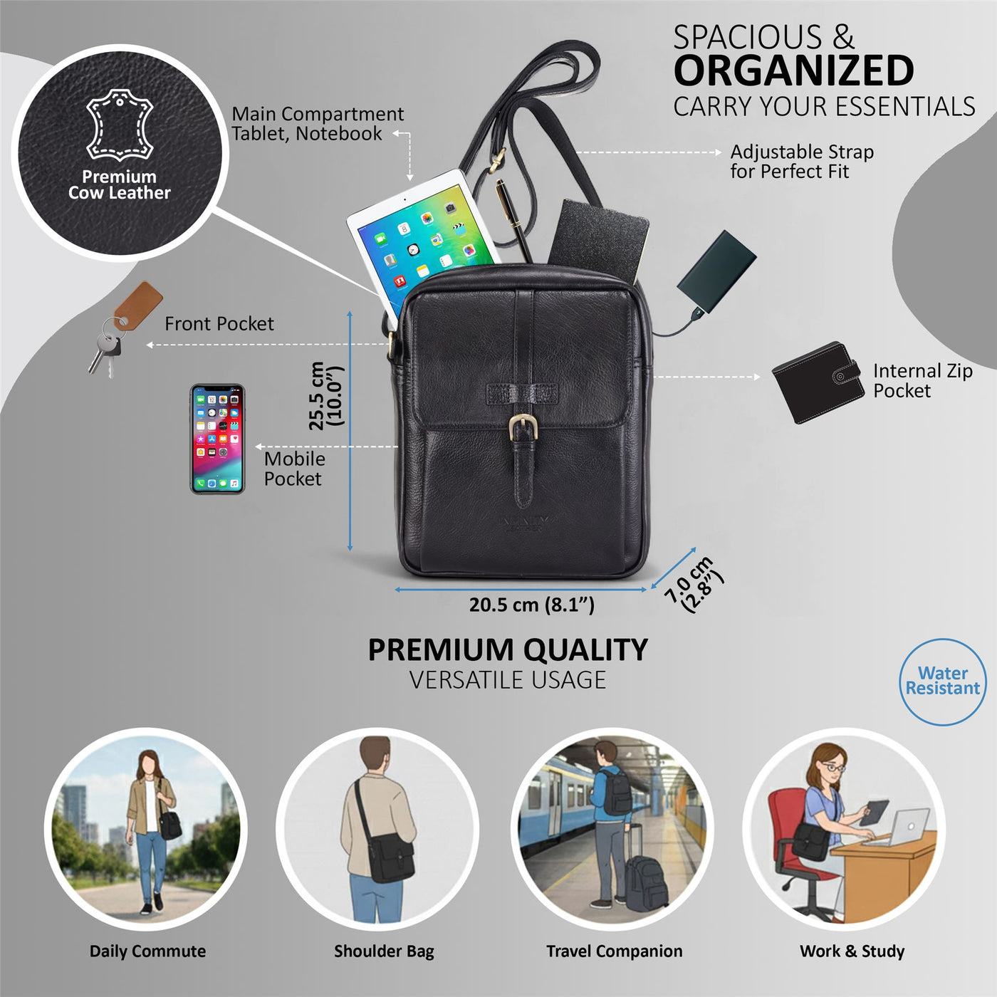 Genuine Leather Vintage Crossbody Messenger Travel Bag - Ashby