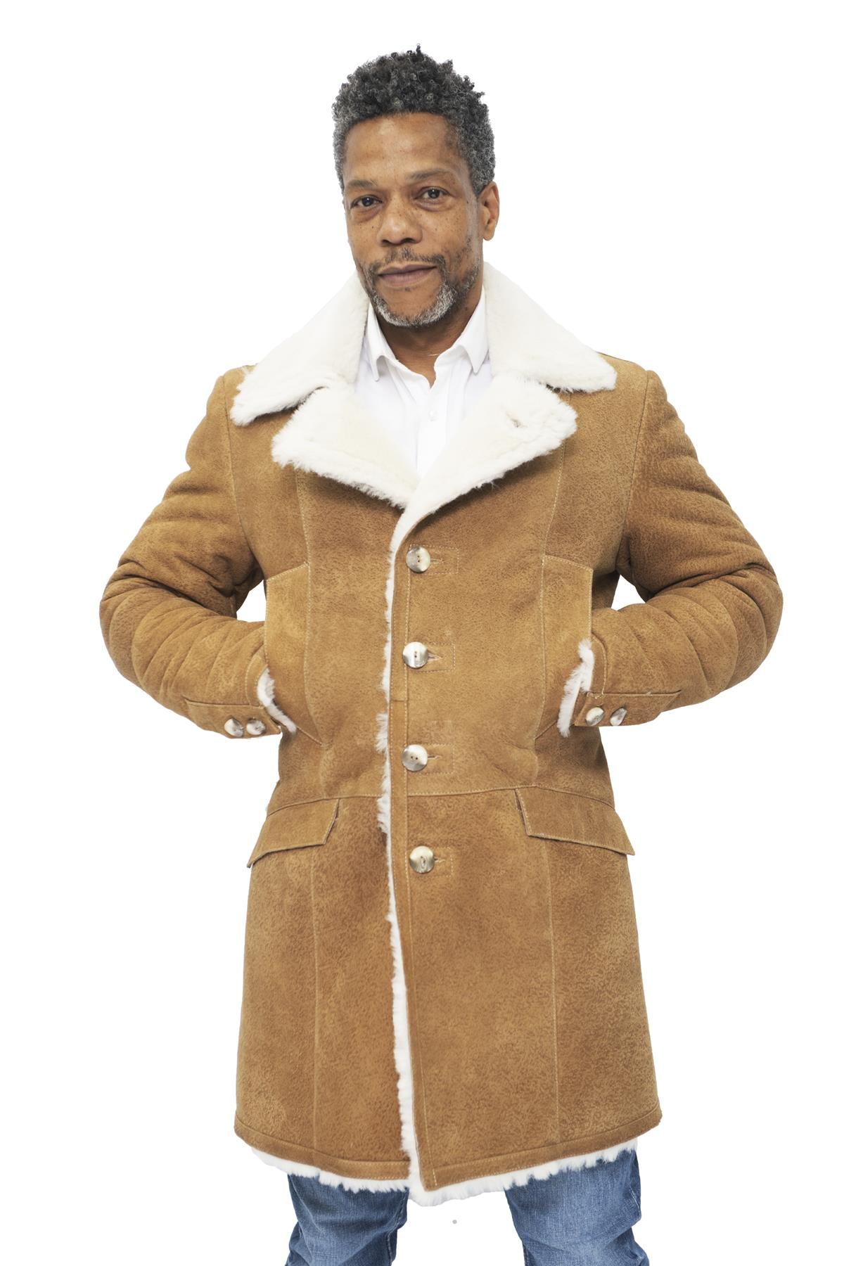 Mens Warm Sheepskin Trench Coat-Lewes