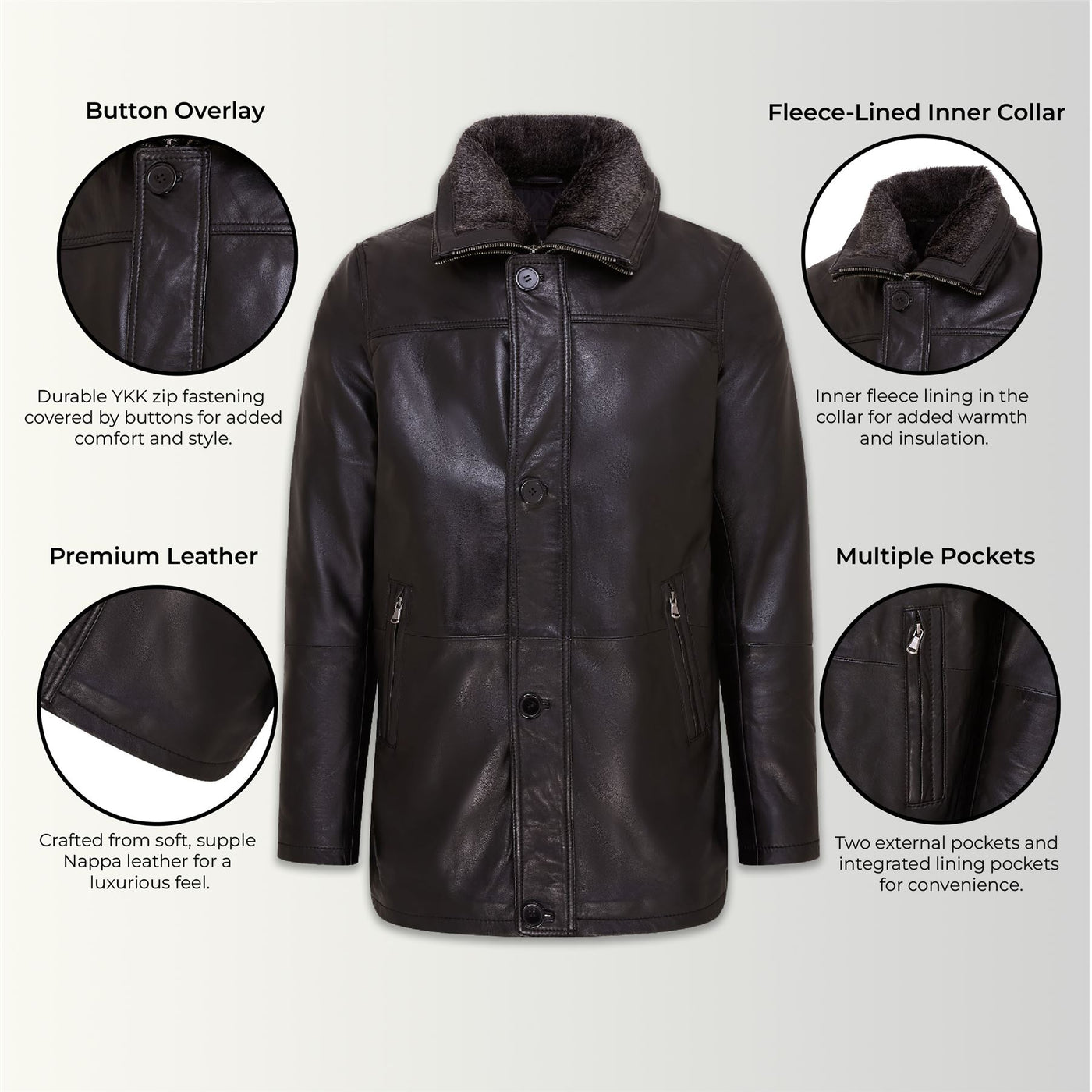 Mens Mid-Length Warm Leather Trench Coat - Varkaus