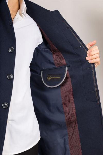 Men's Wool Blend Classic Collar Navy Overcoat