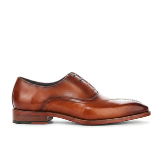 Justin Reess Men's Tan Leather Cross-Stitch Toe Cap Oxford Shoes - Jett
