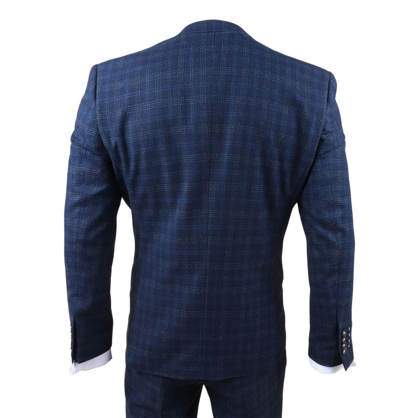 Men's Navy Blue Plaid Check 3 Piece Suit Slim Fit Formal Suit