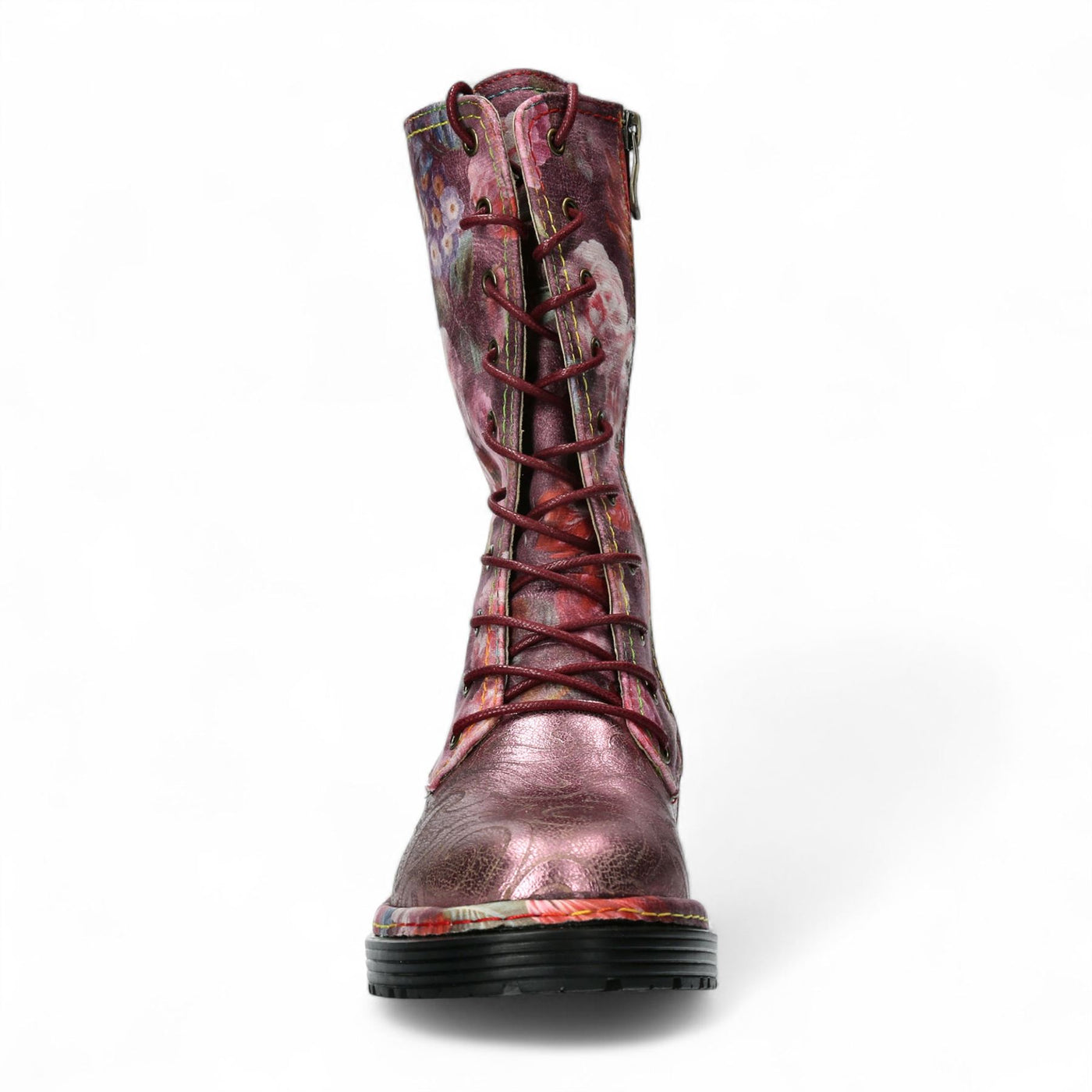 Laura Vita Incaso-18 Burgundy Floral Womens Gothic Victorian Leather High Boots