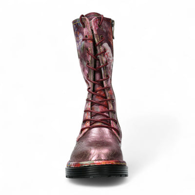Laura Vita Incaso-18 Burgundy Floral Womens Gothic Victorian Leather High Boots