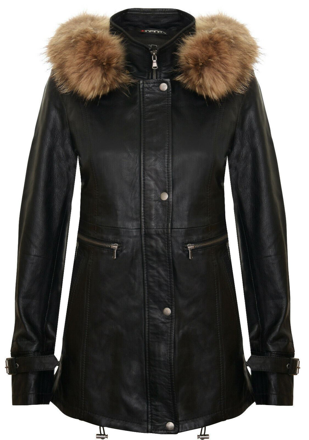 Black leather jacket womens mid length online