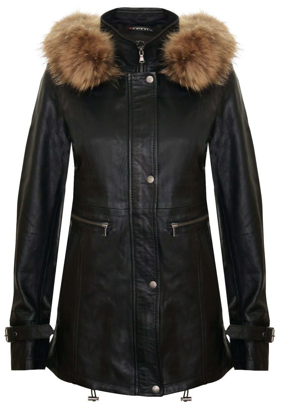 Parka da donna in pelle con cappuccio-Putian
