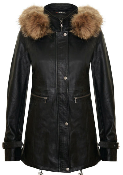 Parka da donna in pelle con cappuccio-Putian