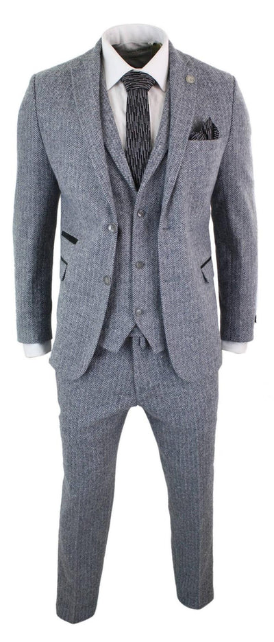 Men's 3 Piece Grey Herringbone Tweed Suit