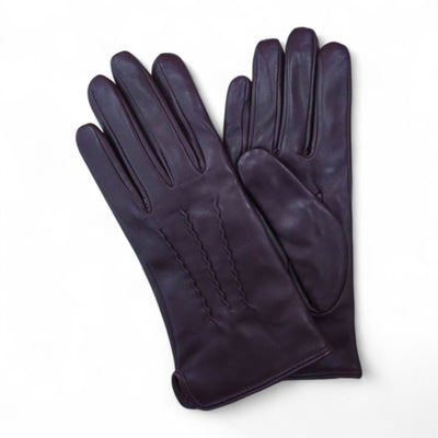 Womens Italian Leather Winter Stitch Line Design Soft Wool Lining Gloves - L-GLV-301