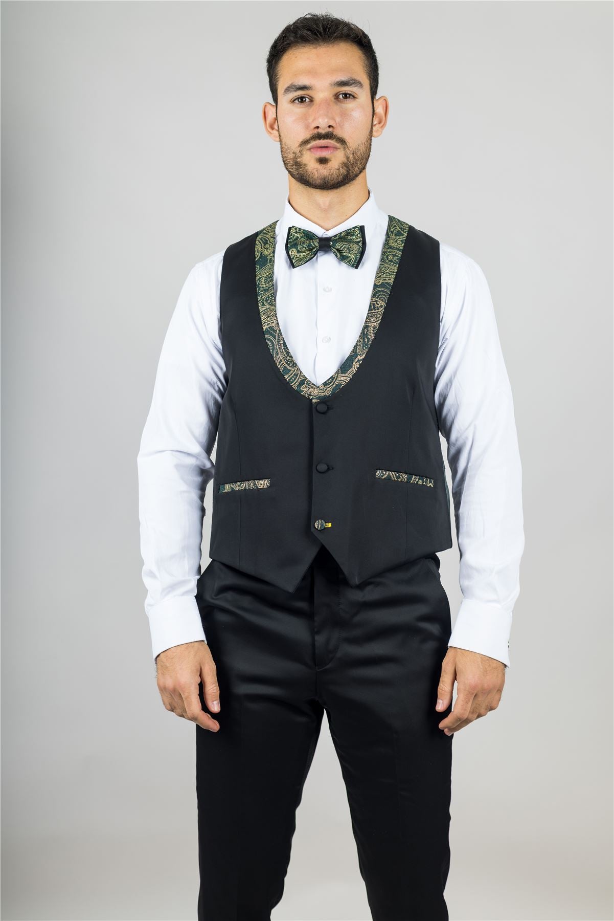 Men's 4 Piece Green Paisley Wedding Suit Tailor Fit