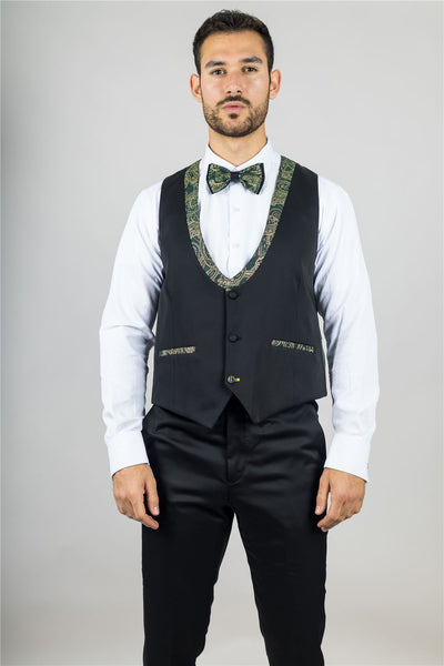 Men's 4 Piece Green Paisley Wedding Suit Tailor Fit