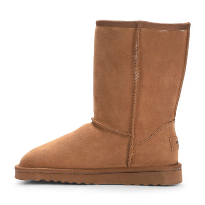Women's Genuine Sheepskin Chestnut Suede Slip-On Ankle Winter Boots - Dusk
