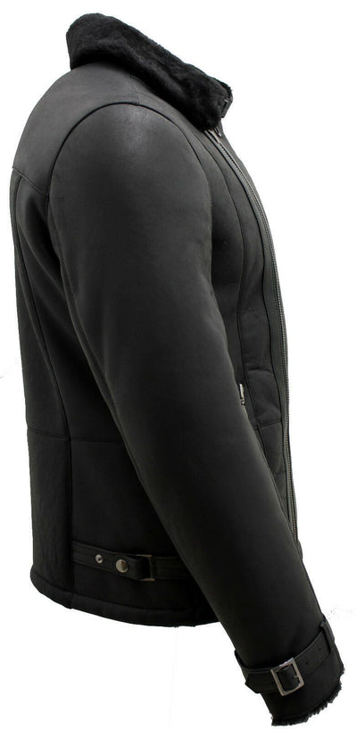 Mens Double Breasted Sheepskin Leather Biker Jacket-Manila