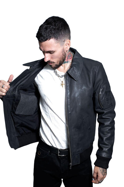 Mens A2 Cowhide Leather Bomber Jacket-Oslo