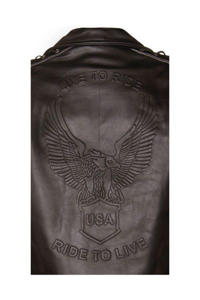 Mens Embossed Brando Leather Biker Jacket-Chicago