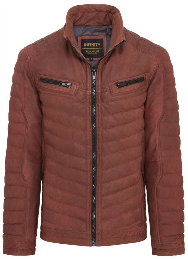 Mens Quilted Puffer Leather Bomber Jacket - Torpoint