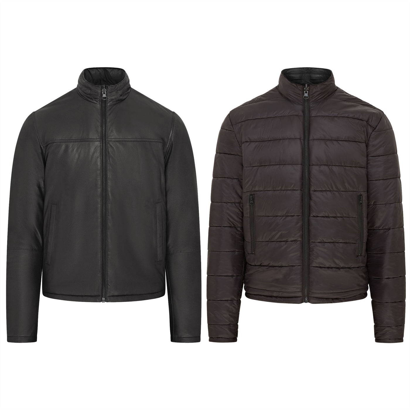 Mens Hooded Reversible Bomber Leather Jacket - Raufoss