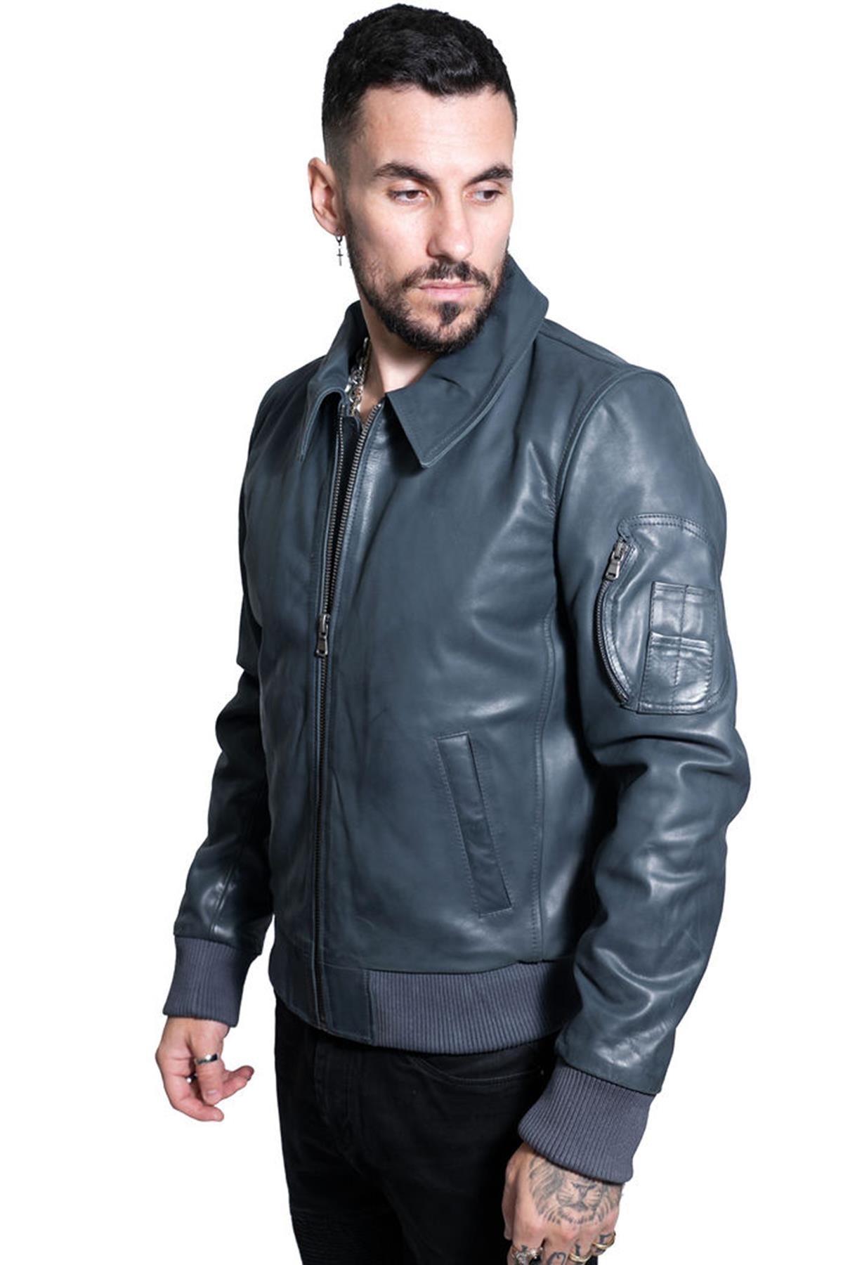 Mens A2 Cowhide Leather Bomber Jacket-Oslo