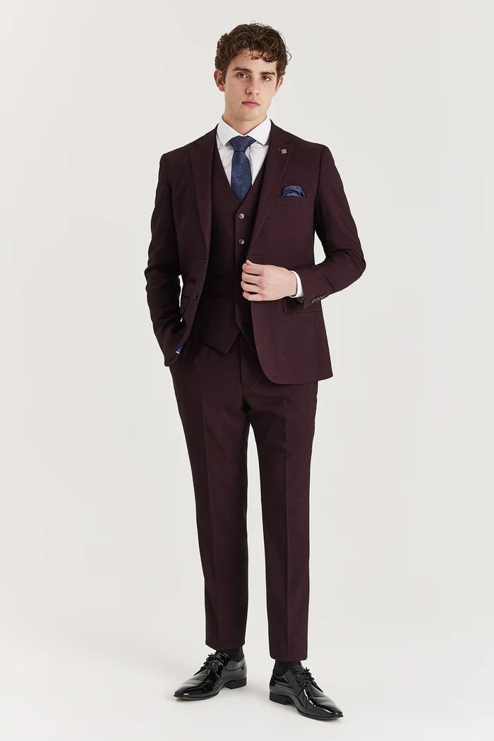 Men's Wine Suit Trouser Prince Of Wales Formal Trouser