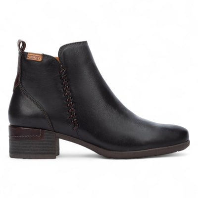 Women's Pikolinos Malaga Black Leather Ankle Bootie Zip Mid-Heel Everyday Boots