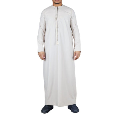 Men's Thobe Emirati Islamic Jubba Robe Eid Tassel Regular Fit