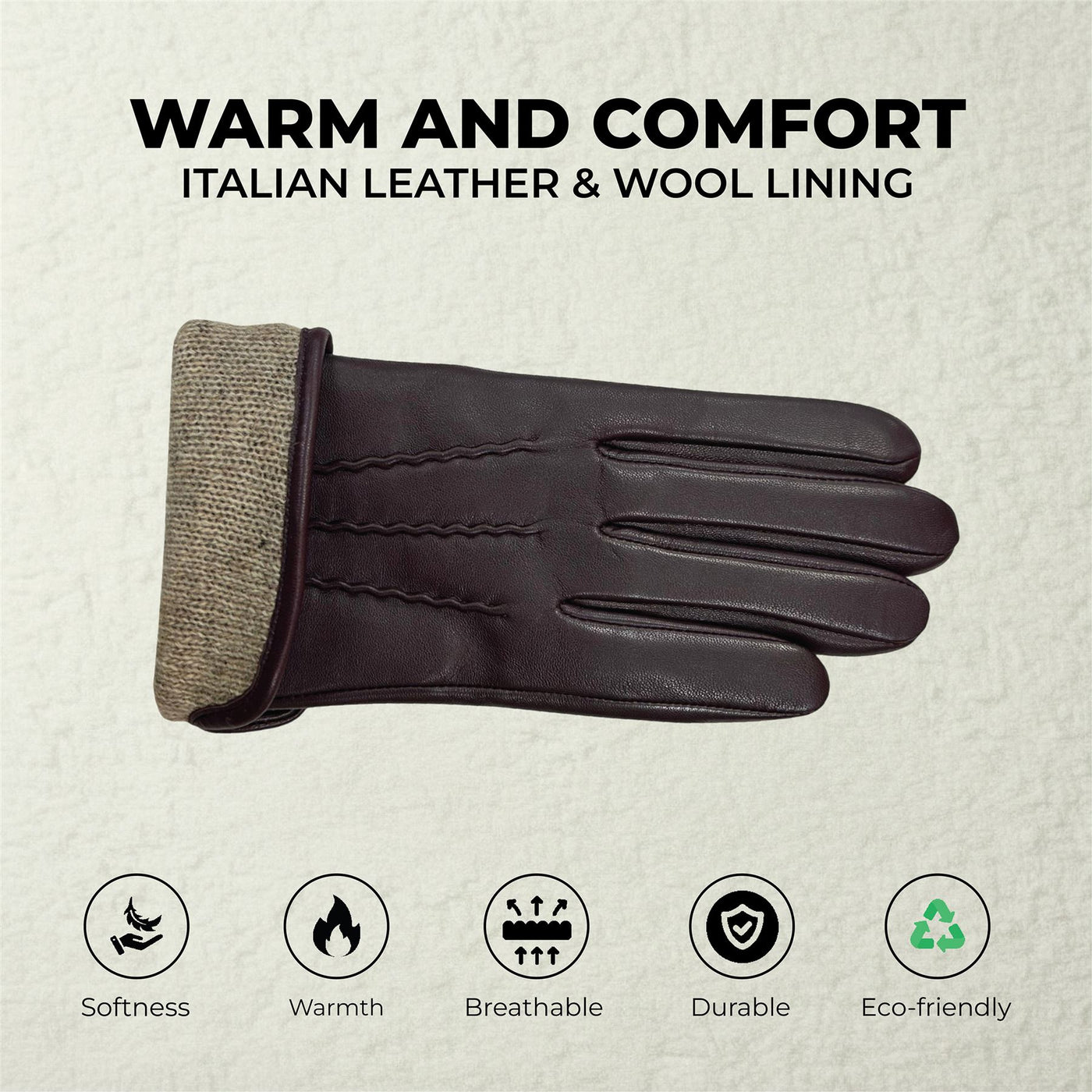 Womens Italian Leather Winter Stitch Line Design Soft Wool Lining Gloves - L-GLV-301