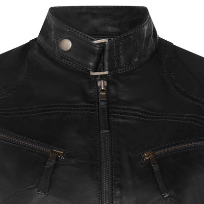 Women's Casual Slim-Fit Leather Biker Jacket-Tulsa