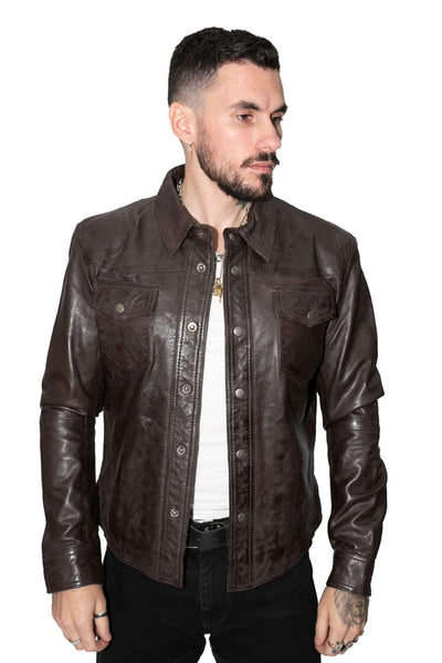 Mens Retro Leather Shirt Jeans Jacket-Beijing