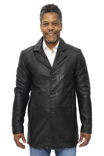 Mens 3/4 Black Leather Cromby Coat-Rosario