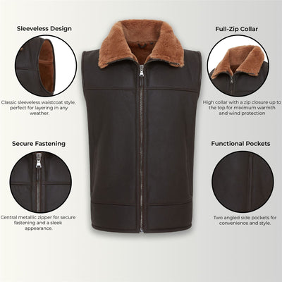 Mens Aviator Shearling Bomber Gilet - Ambler