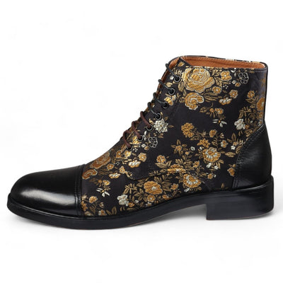 Justin Reess Men's Floral Leather Oxford Ankle Boots - Adam