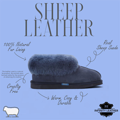 Women's Sheepskin Suede Ankle Navy Slip-On Bootie Winter - Glacier